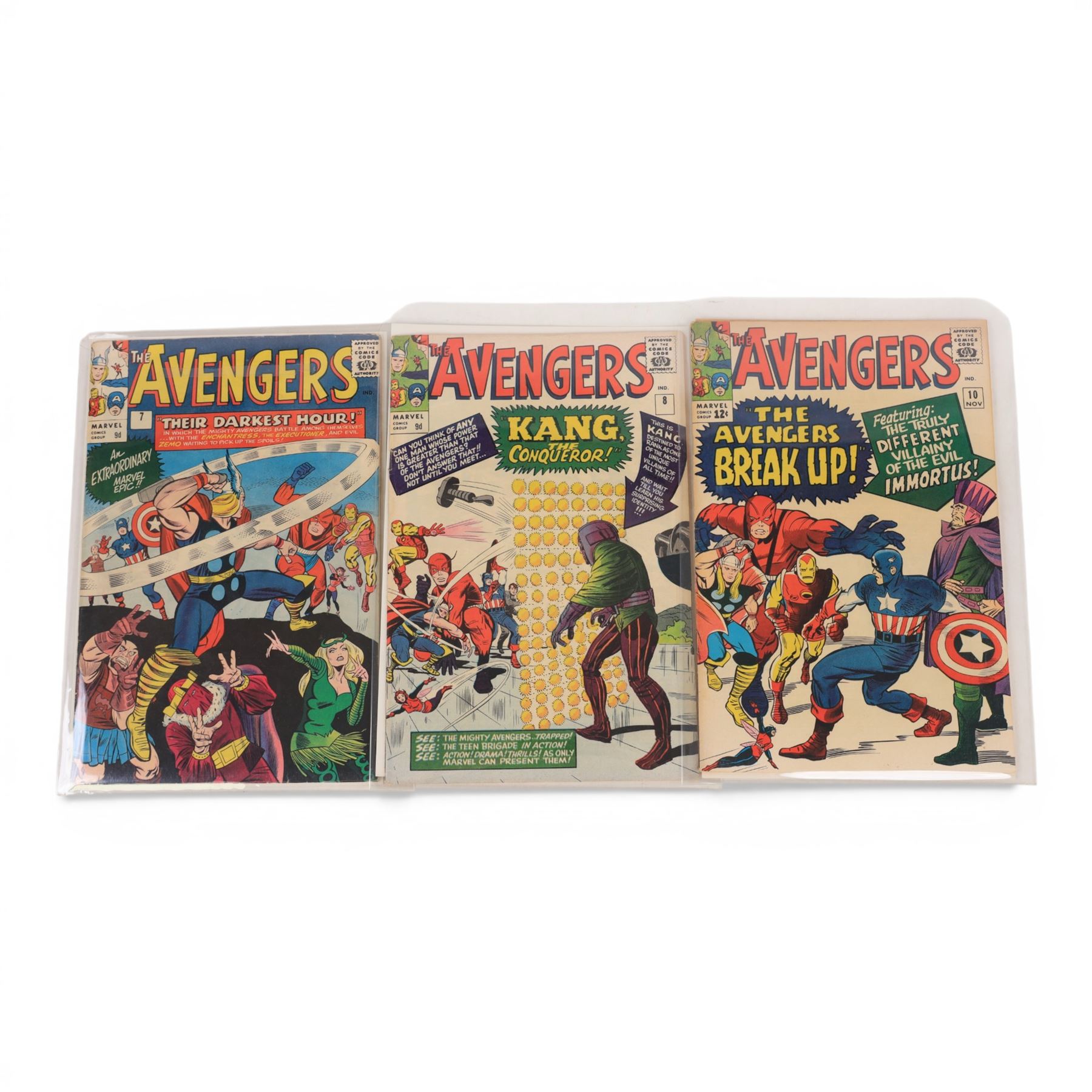 Three Marvel Silver Age 'The Avengers' comic books, comprising issues #7, #8 and #10