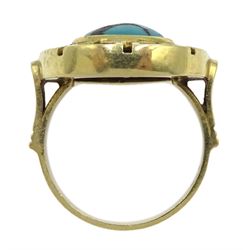 14ct gold oval turquoise key design ring, stamped 585