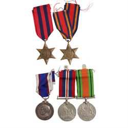WWII medal group, comprising Defence medal, War medal, African Star, France and German Star and Royal Fleet Reserve Long Service, the latter awarded to Ch.X.90 (B.3538) W. Fletcher . MNE R.F.R
