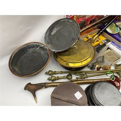 Caugant de Rosporden mirror in a wooden frame, together with four Edinburgh Crystal tumblers etched with golfing scenes, a wooden walking stick with a horn handle, two bedpan and other collectables, in two boxes  