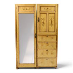 Edwardian Neoclassical figured ash and inlaid double combination wardrobe, the left sectio...