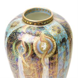 Wedgwood Fairyland lustre Malfrey Pot, circa 1920, designed by Daisy Makeig-Jones, in the Candlemas pattern no Z5157, shape 2311, with printed marks beneath, H18.5cm 