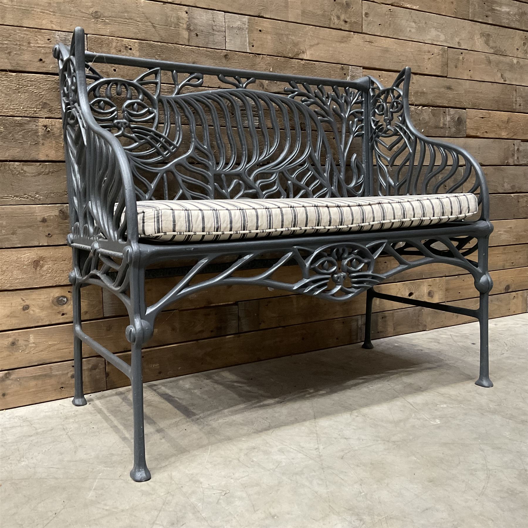 Richard Bawden (1936-2024); - Cat design painted cast iron garden bench