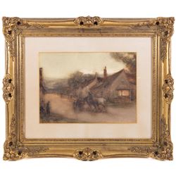 John Terris RSW  (Scottish 1865-1914): Horses Led at Twilight, watercolour signed 27cm x 37cm 