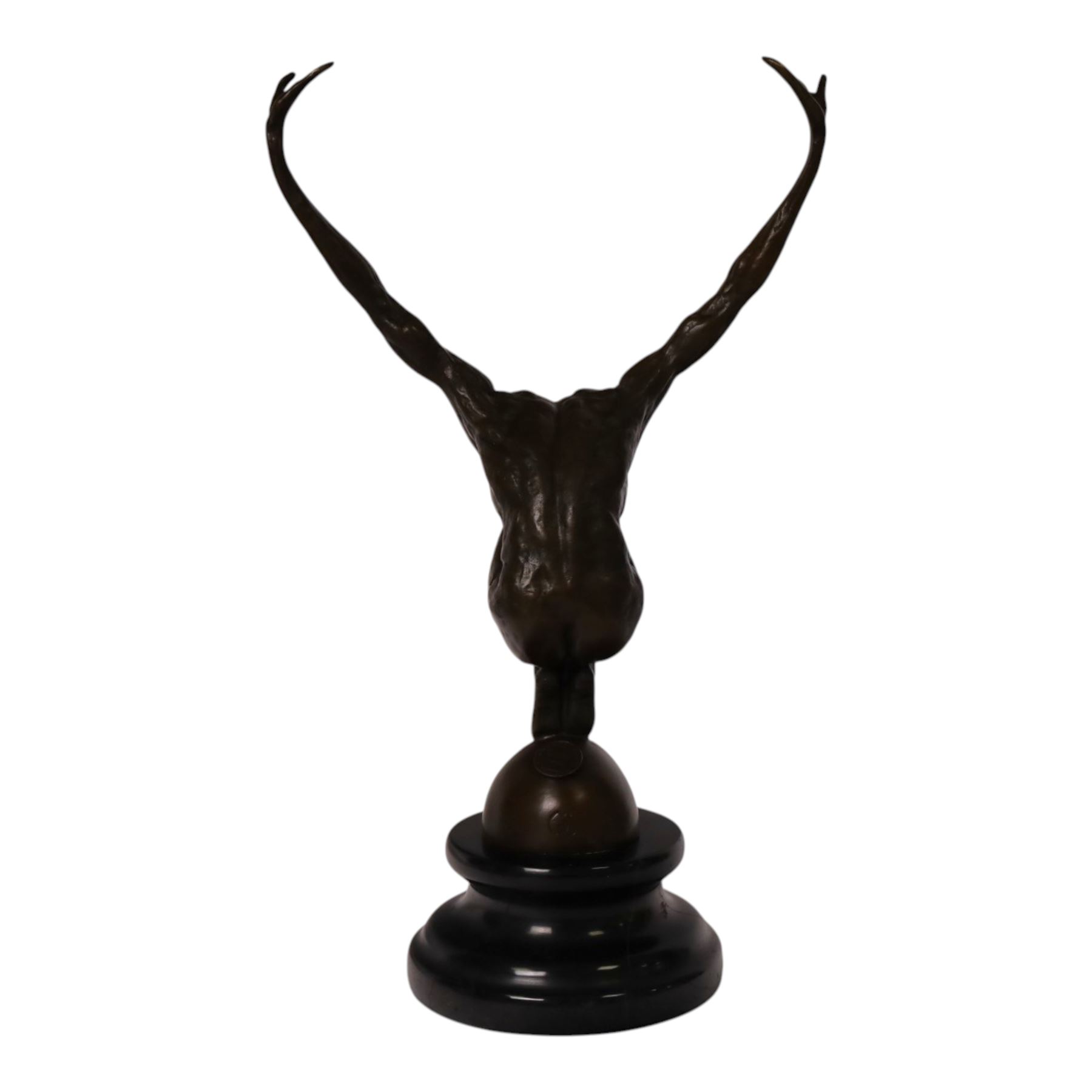 After Milo - bronze figure of a man in perfect balance, bearing signature and foundry mark, overall H29cm