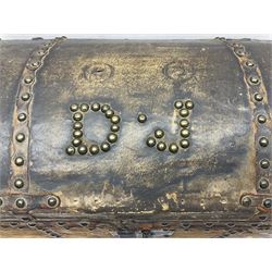 19th century pony skin dome top trunk with metal studded detail, the inside paper label inscribed 'Arabella Brown Trunk, Cheft, Box Maker & Undertaker', H25cm, L46cm 