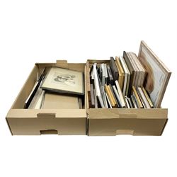 Large quantity of photograph frames, to include wooden, metal, glass and enamel examples, in two boxes 
