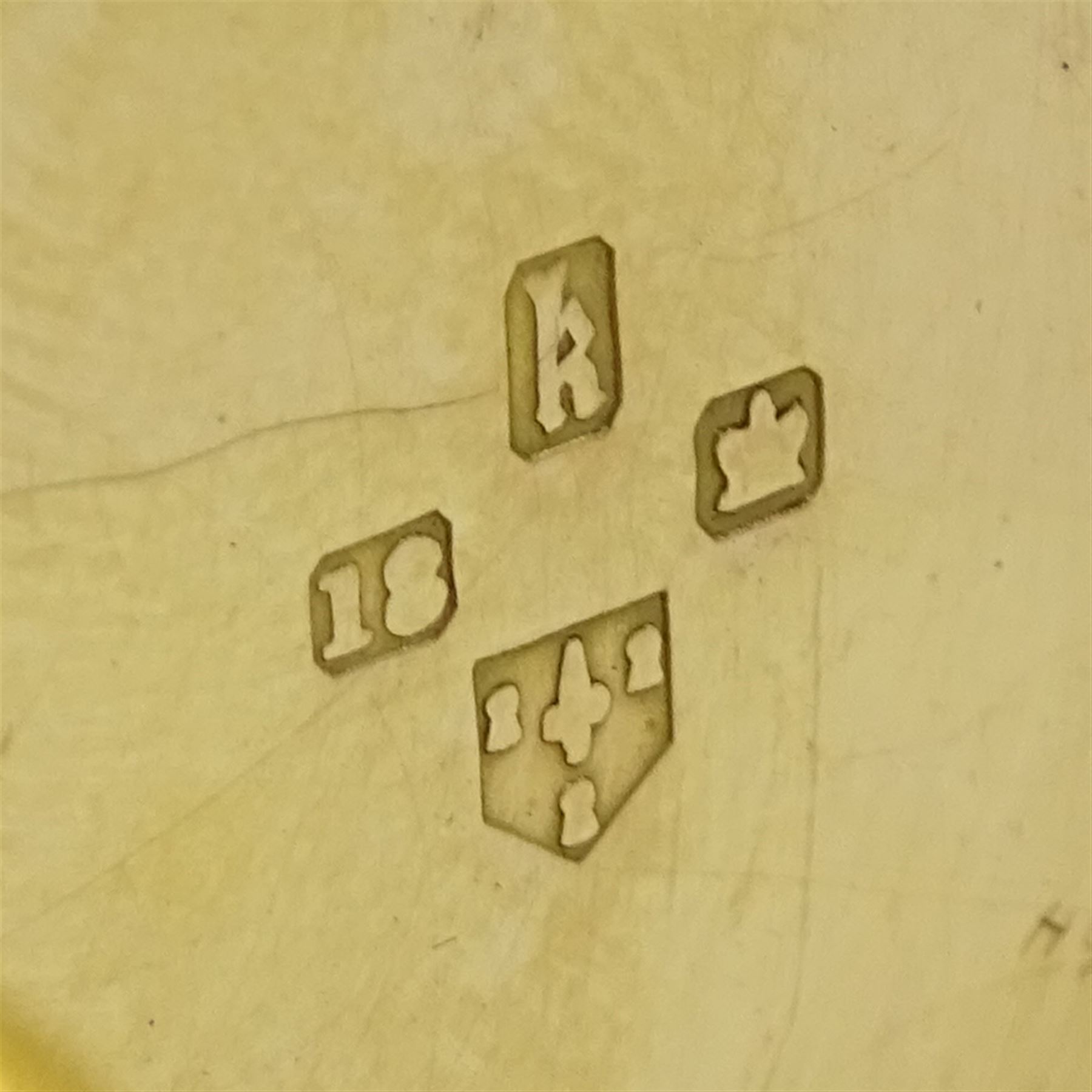 Victorian 18ct gold open face key wound lever pocket watch by Thomas Russell, Liverpool & London, No. 60854, stop/work lever, white enamel dial with Roman numerals, case by Thomas Russell, Chester 1873