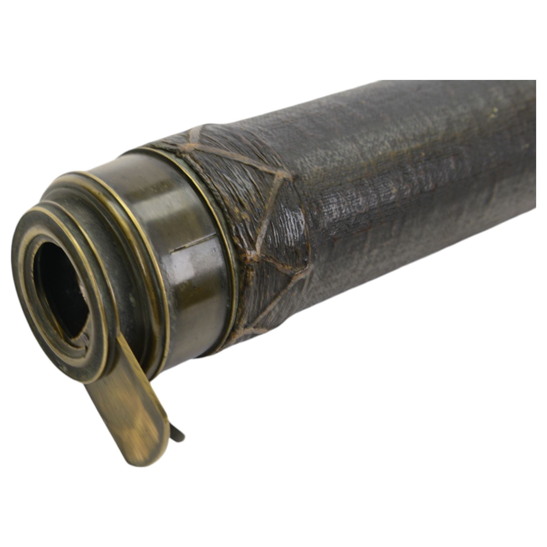 19th century leather bound brass single draw telescope, inscribed Doland London, full length L89cm