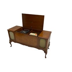 Dynatron - walnut cased radiogram with built in speakers, Dynatron radio and stereo recorder and Garrard turntable on cabriole supports, together with collection of single 45 and LP records
