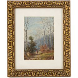 William Greaves (British 1852-1938): Autumn Woodland Walk, pair of oils on board signed and dated 1877 and 1897, in matching gilt frames 17cm x 12cm (2)