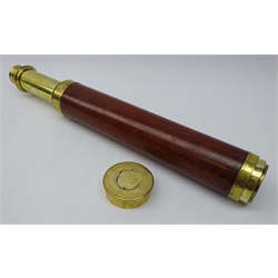  19th century mahogany and brass two-draw telescope, inscribed 'T. Harris and Son London Day or Night' with sliding lens guard, L89cm max   