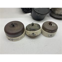 Three RAF light switches, together with military oxygen canister, batteries, gages etc  
