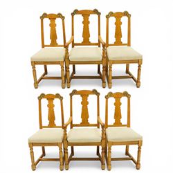Baker Furniture - 'Baluster' range mango wood dining suite, comprising a refectory dining table raised on twin pillars with scrolled bases, with six chairs including two carvers, with gilt mounts and neutral upholstery