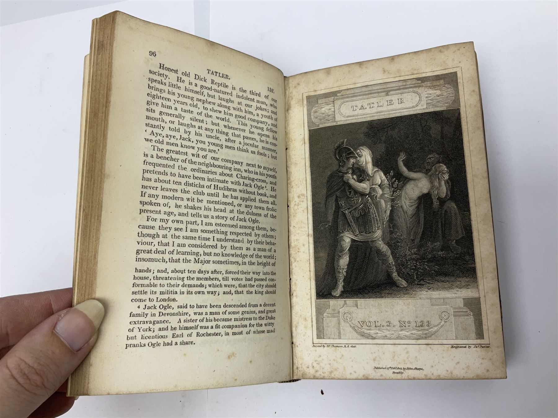 THE TATLER, London, C. Whittingham and John Sharpe, 1804, 4 volumes; engraved portrait frontispieces, engraved title pages and plates; uniformly bound in half leather with marbled boards