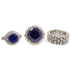  Five silver blue and cubic zirconia stone set dress rings, all stamped 925 (5)  