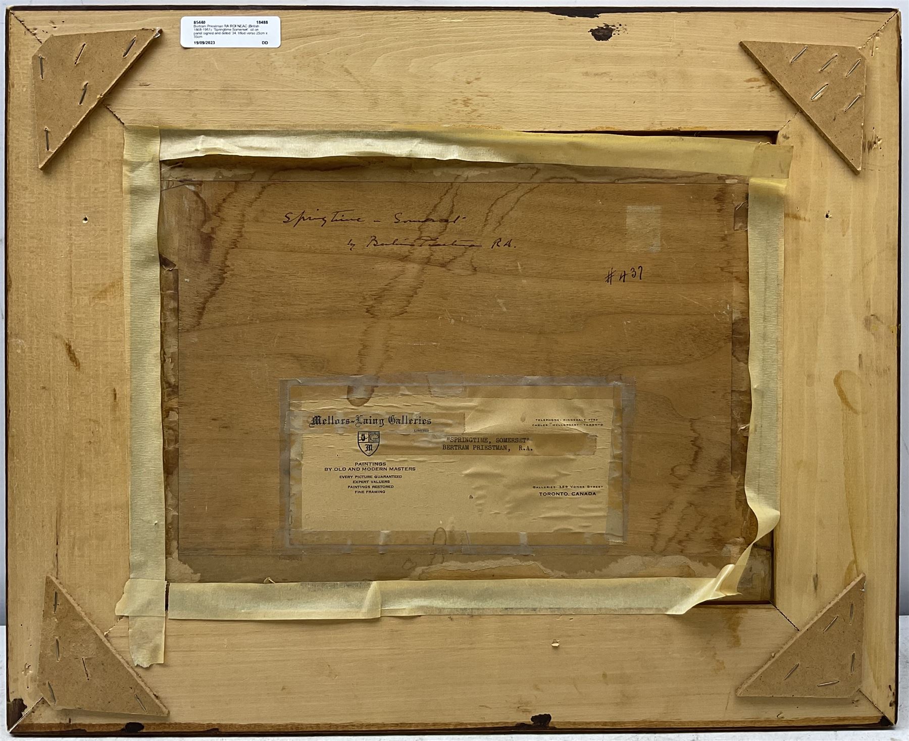 Bertram Priestman RA ROI NEAC (British 1868-1951): 'Springtime Somerset', oil on panel signed and dated '34, titled verso 25cm x 35cm
Provenance: with Mellors & Laing Galleries, Toronto, Canada, label verso