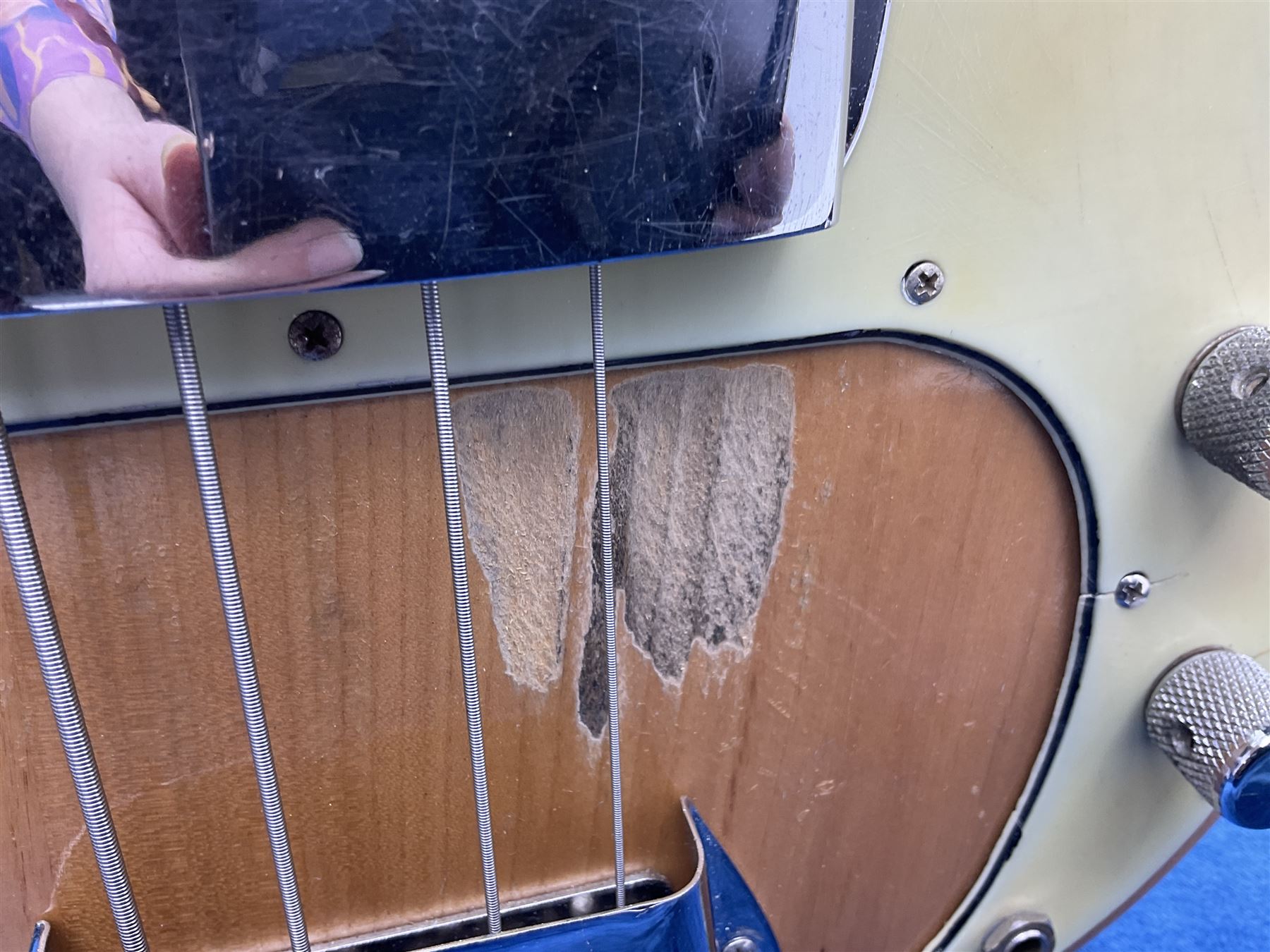 1962 Fender Precision bass guitar; re-finished in natural alder in the 1970s; impressed date code 5NOV62C to end of neck and serial no.90537 to back plate; L115.5cm; in replacement hard carrying case