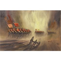 John Bampfield (British 1947-): The Charge of the Light Brigade, oil on canvas signed, 51cm x 76cm (unframed)