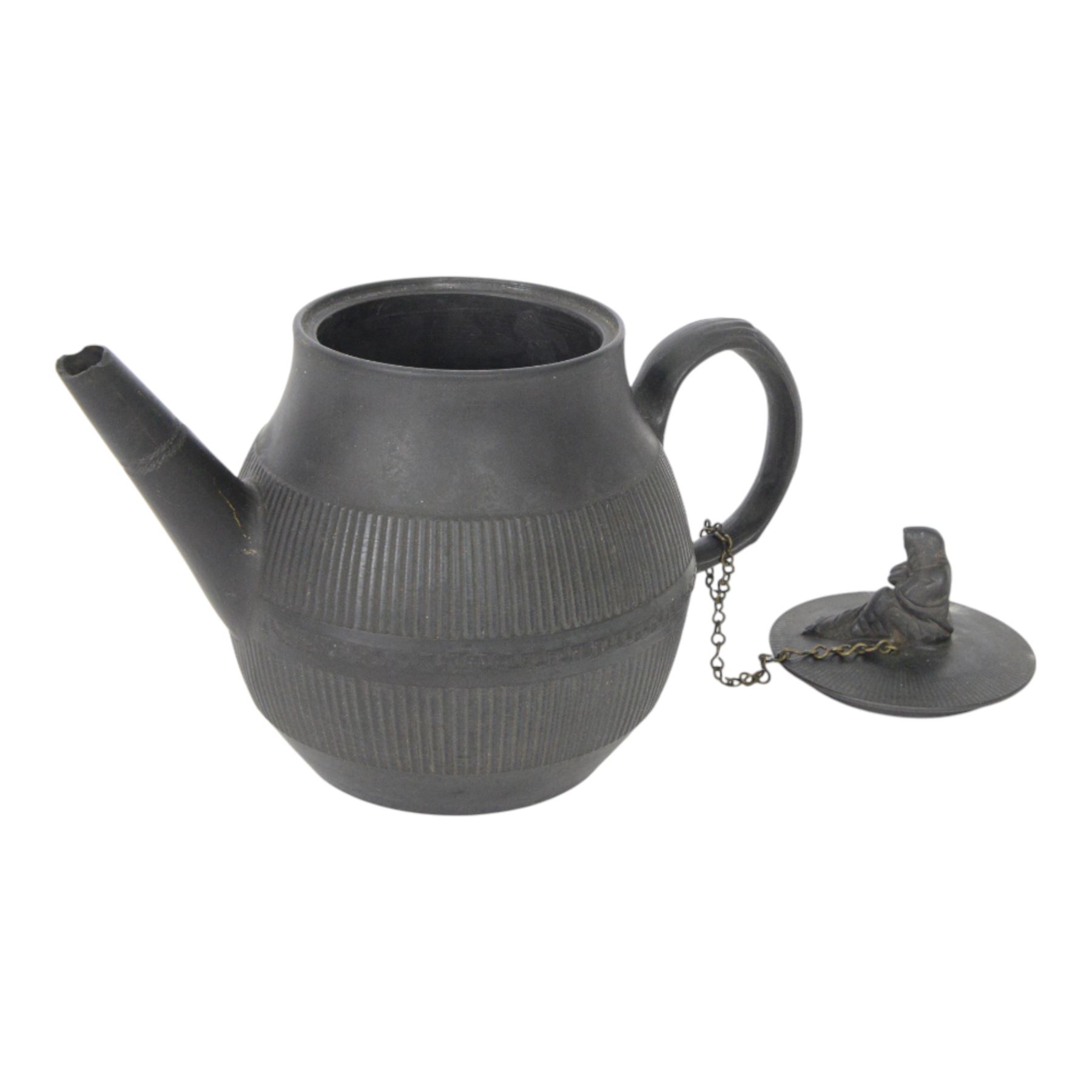 18th century Wedgwood black basalt teapot with  Widow of Zarephath finial, H16cm