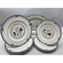 Royal Doulton Old Colony pattern dinner service for six, comprising dinner plates, side plates, soup bowls, dessert plates, two covered dishes, sauce boat with dish and serving platter (30)