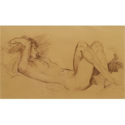 Attrib. Fortunino Matania (Italian 1881-1963): Nude with Arms Outstretched, crayon unsigned, attribution in a later hand verso 28cm x 47cm