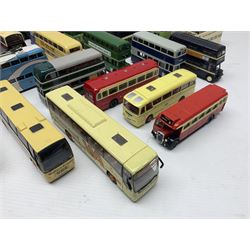 Thirty-one modern die-cast models of buses, coaches and trams by Corgi, EFE, Solido etc; predominantly unboxed but one in box