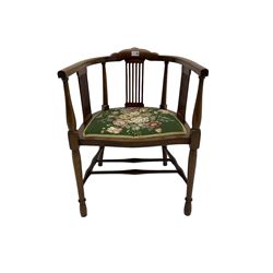 Edwardian mahogany tub shaped chair, floral upholstered seat