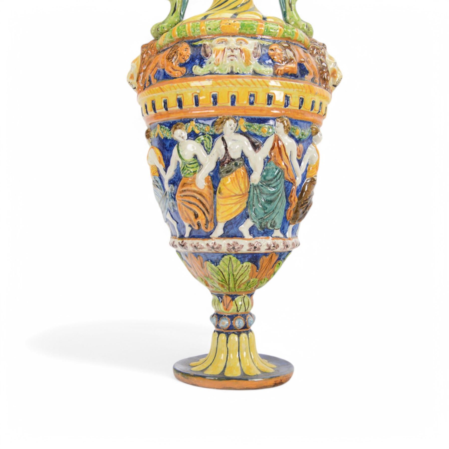 Late 19th century Italian SCA Pesaro majolica twin handled urn