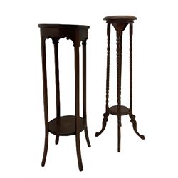 Edwardian mahogany plant stand, mahogany plant stand, two smokers stands, mahogany centre table, side table with drawer, hardwood folding chair, Edwardian mirror glazed corner cabinet and an occasional table (9)