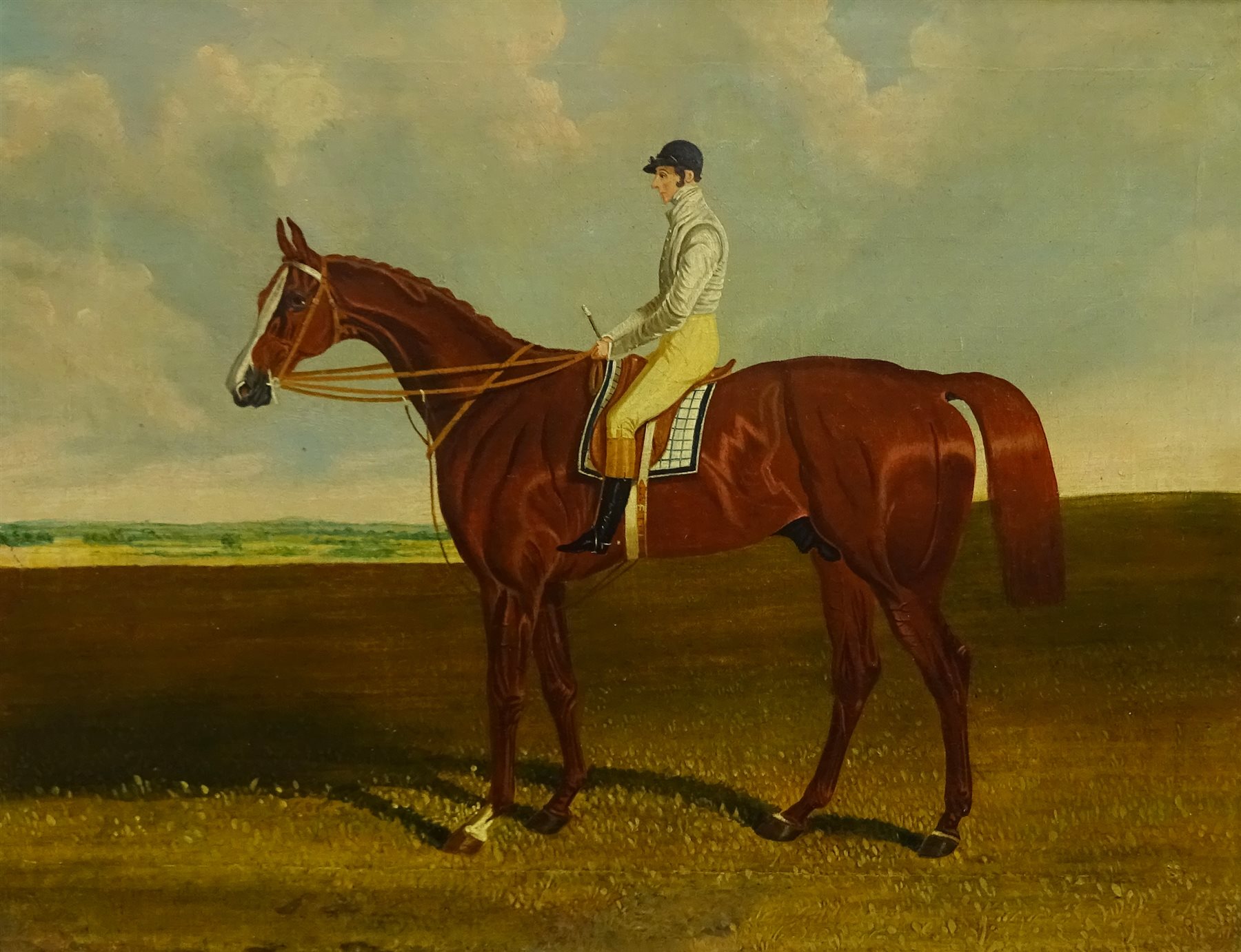 Circle of John Frederick Herring Snr. (British 1795-1865): 'Harkaway' - Race Horse Portrait, oil on canvas unsigned 32cm x 42cm
Notes: Harkaway a chestnut colt (1834-1859) was one of the nineteenth century's great racehorses, although he never contended for a classic race, and spent more time on the Irish turf than on England's racecourses. Referred to more than once as 