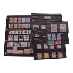 King George VI and Queen Elizabeth II Falkland Islands and Falkland Islands Dependencies stamps, including two King George VI 1946-1949 'thick map' sets of eight, apparently hinged and unhinged, corresponding 'thin map' set of seven, etc, housed on stock cards