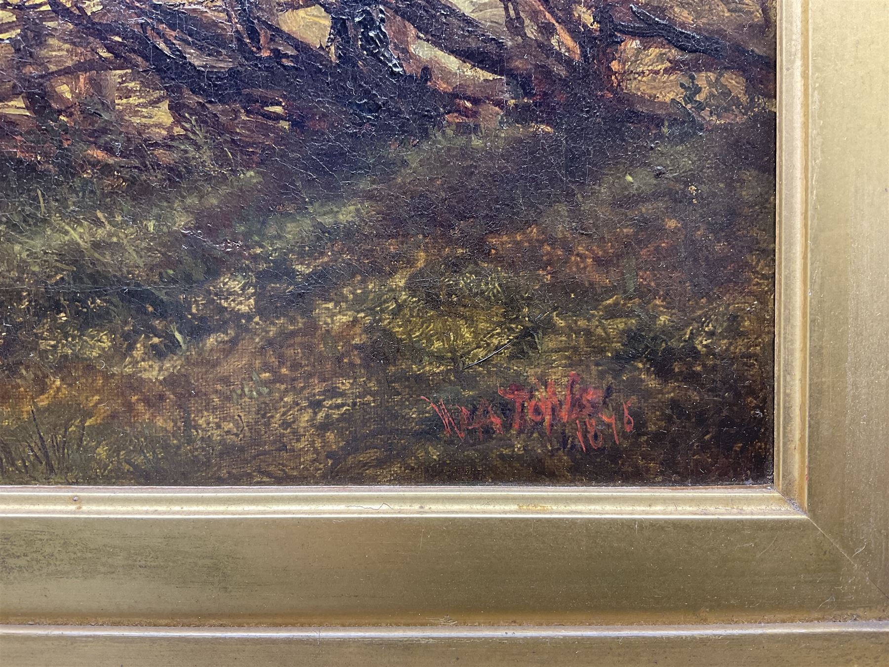 William Arthur Toplis (British 1857-1942): Girl at the Gate, oil on canvas signed and dated 1875, indistinctly titled on label verso, 44cm x 59cm