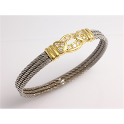  Fred Paris diamond set 18ct gold and stainless steel rope twist bracelet, stamped 750   