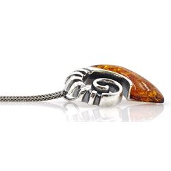 Silver Baltic amber fossil pendant necklace, stamped 925