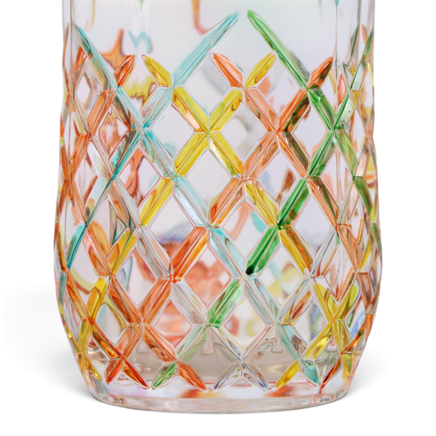 Zecchin vase, painted with reds, greens and yellows, together with a Murano vase with fluted rim, tallest H28cm