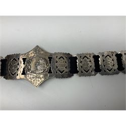 Art Nouveau silver belt, with two buckles, each depicting a female figure in profile and twelve engraved floral openwork panels, hallmarked Arthur Johnson Smith, Chester 1907, L60cm