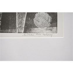 Gillian Ross Kelsey (British 1935-2025): 'Signs and Symbols', mixed media on paper signed and titled in pencil 14cm x 28cm