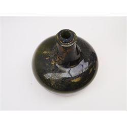 18th century green glass bottle, of onion form, H15cm, together with an 18th century green glass wine bottle, with seal depicting a boar beneath a crown, probably the Edgcumbe Crest, H27cm