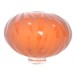 Limited edition Gillies Jones of Rosedale glass vase, of compressed spherical form decorated with clear red leaves against a frosted ground, upon a clear circular foot, signed and numbered beneath, 04/153, H14cm