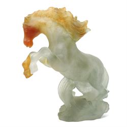 Daum pate de verre rearing horse, from the 'Chevaux De Marly' collection, incised Daum France to base, boxed, H21cm 
