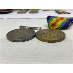 WWI pair of medals comprising British War Medal and Victory Medal awarded to 380807 Pte. W. Hayles Hamps. R.; Imperial Service Medal awarded to William Hayles; cased and boxed; WWII 1939-1945 War Medal and Defence Medal in issue box with slip; 1930s hallmarked silver football presentation fob etc