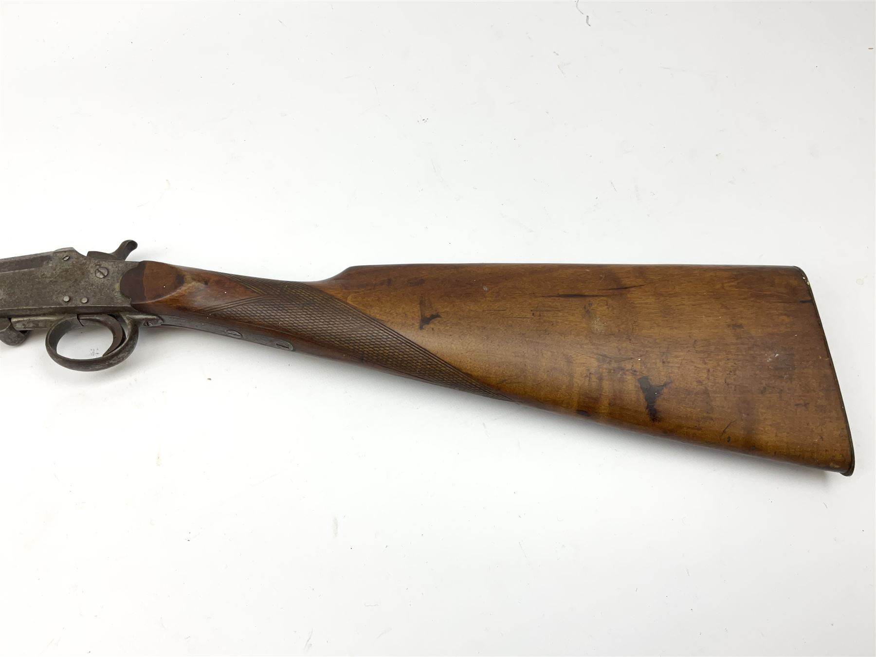 Belgian .410 folding 'poacher's' gun with 71.5cm barrel, side lever opening, centre hammer action and walnut stock with chequered grip and fore-end L110cm overall SHOTGUN CERTIFICATE REQUIRED