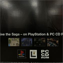 Star Wars Chewbacca cardboard cut-out, together with a Star Wars Phantom Menace Playstation advertising cardboard cut out, tallest H150cm