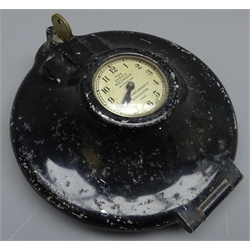  'The Servis Recorder' Time Record Clock, Arabic silvered dial in circular black japanned alloy case, No.431199, with key D17cm   