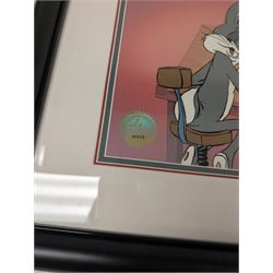 Limited edition 1993 Warner Bros animation art cel 'Ain't I A Stinker' signed by Chuck Jones, depicting Bugs Bunny drawing Daffy Duck,  limited edition 172/500, with Certificate of Authenticity, framed and glazed, frame H46cm
