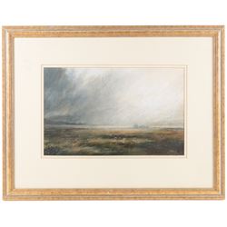 Jim Miller Wright (Scottish 1954-): 'On the Shores of the Loch', oil on board signed with monogram, titled verso 25cm x 40cm 