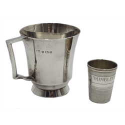  Silver mug by S Blanckensee & Son Ltd Birmingham 1937 6.9oz and a silver measure 'Just a thimbleful' Birmingham 1977 1oz  