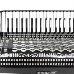 Borsini Professional 5-Row Chromatic button accordion, with 92 white pearlescent chromatic buttons and 136 bass buttons, possibly a custom model, in black high gloss case, with carry strap and original hard carrycase