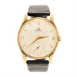 Omega gentleman's 9ct gold manual wind wristwatch, Ref. 923, Cal. 268, silvered dial with ...